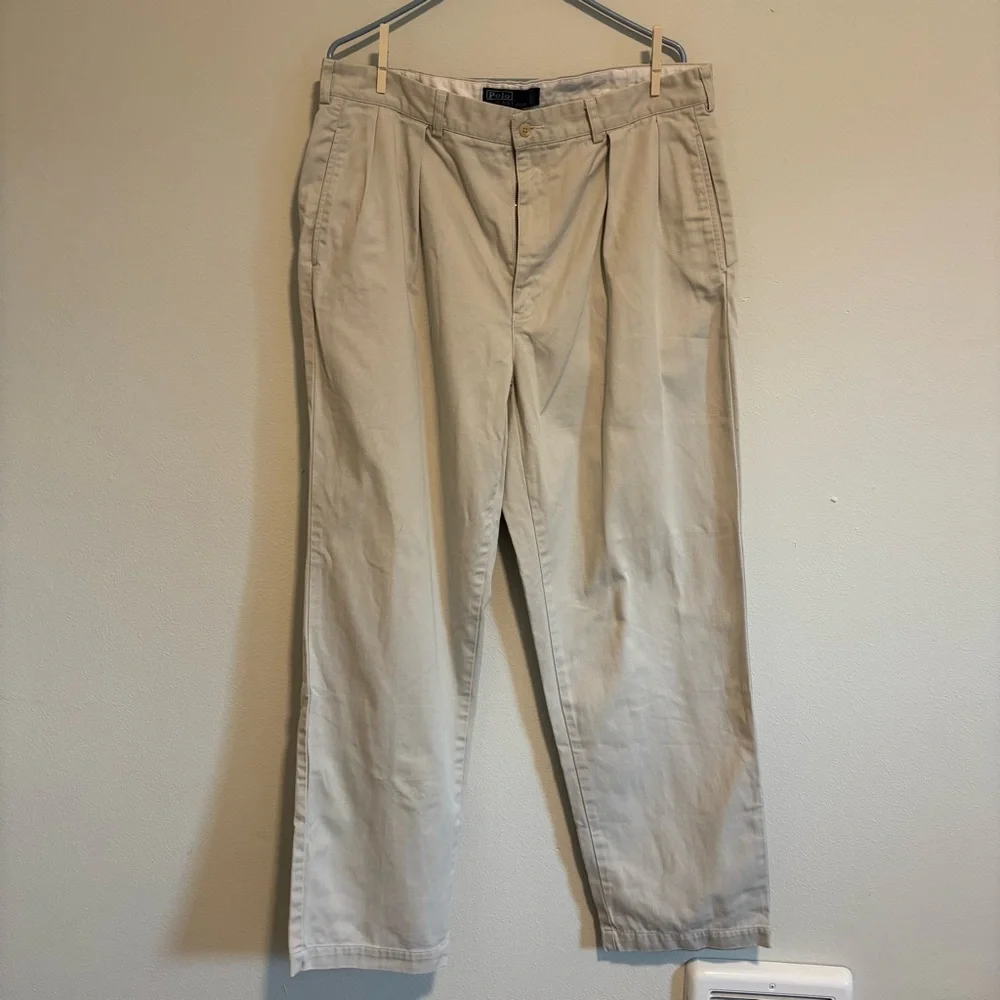 Men’s Vintage Polo by Ralph Lauren Andrew Pant Chino Khaki Pleated Size 38/32